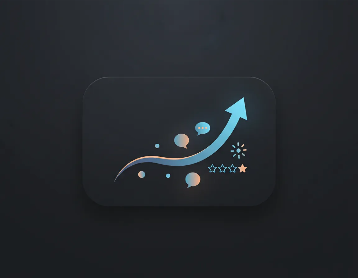 Line chart trending up with message bubbles and stars