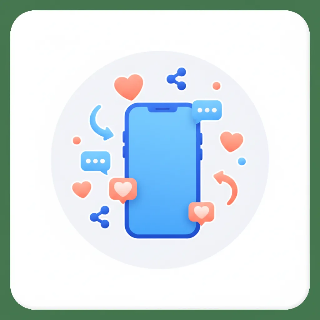 Social media engagement icon with likes, comments, and shares