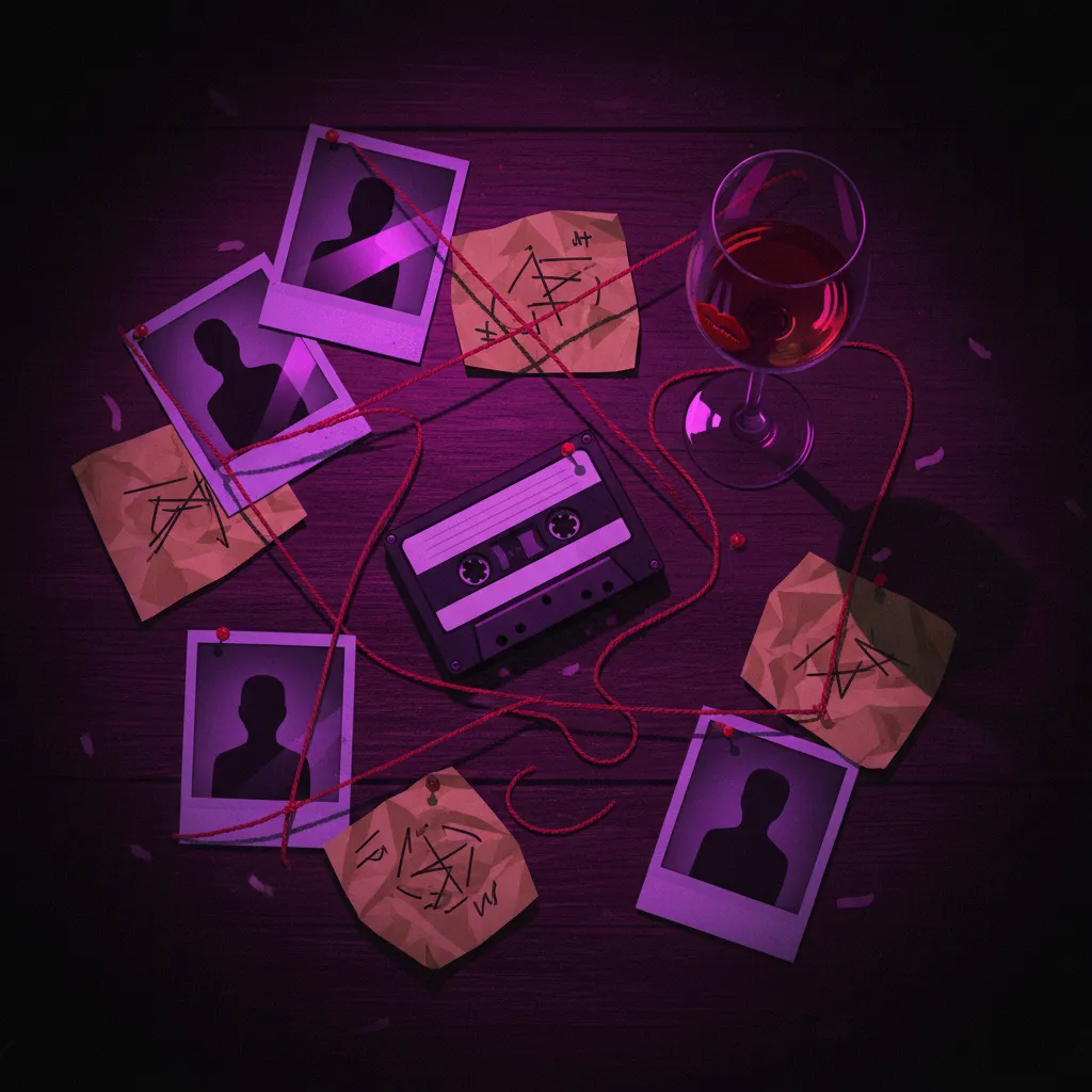 Stylized evidence-board themed image for murder mystery dinner