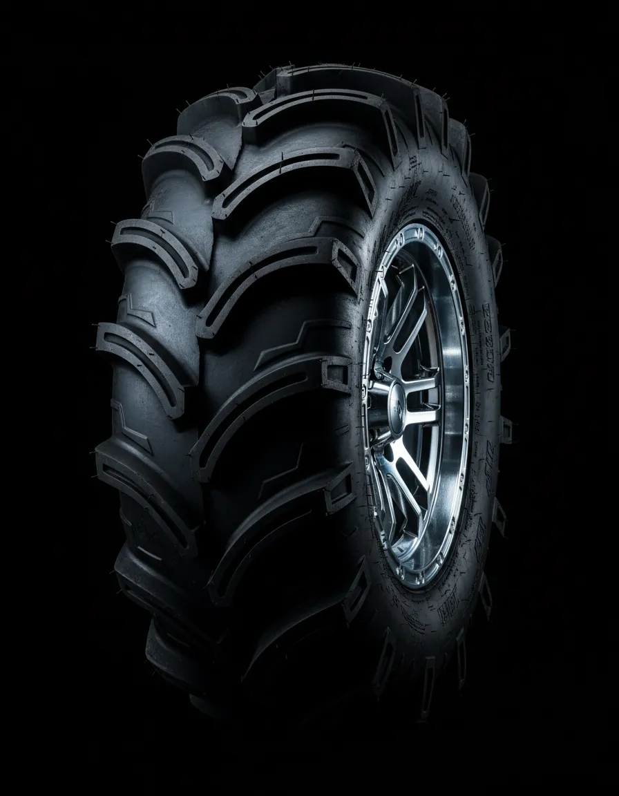 Deep cleaned alloy wheels and shiny mud tires on an ATV