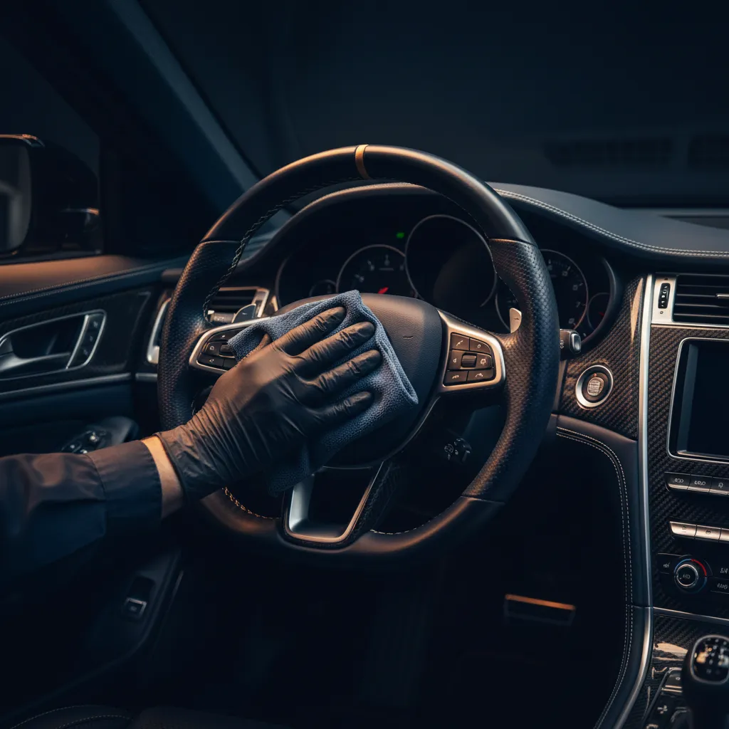 Final detailing touch up on steering wheel and dash