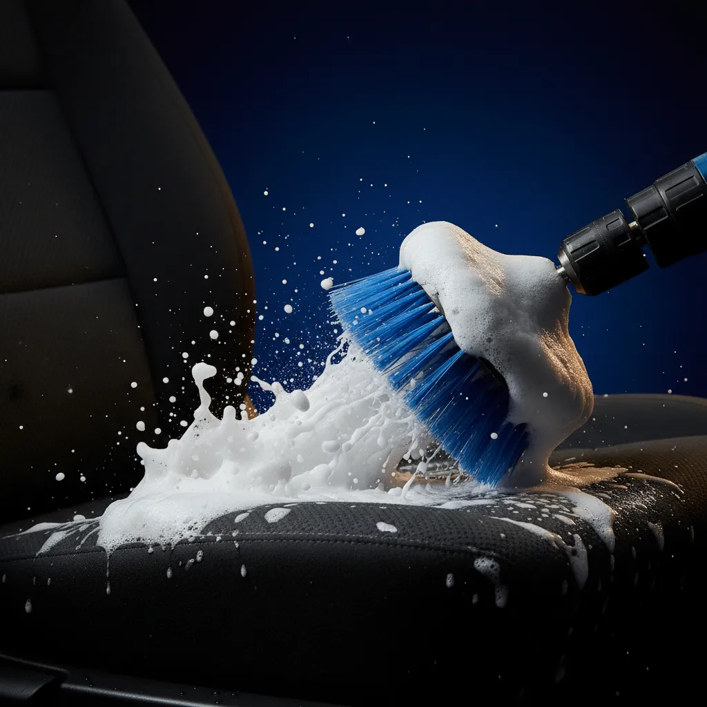 Deep shampoo and drill brushing upholstery