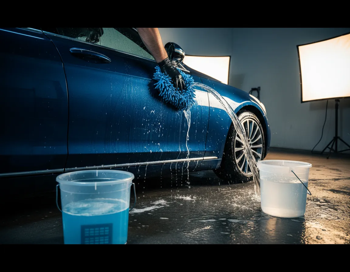 Two-bucket hand wash and rinse detailing process
