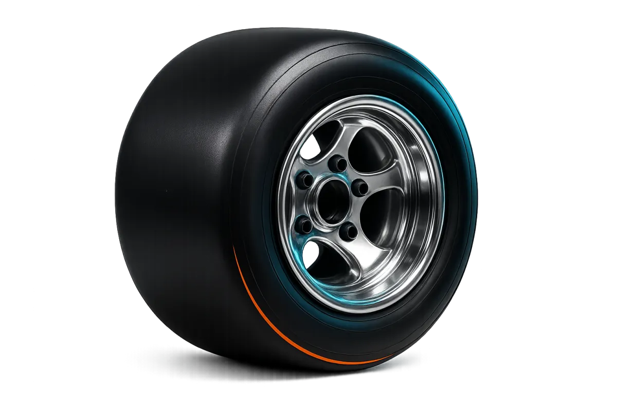 Detailed go-kart wheels and tires looking brand new