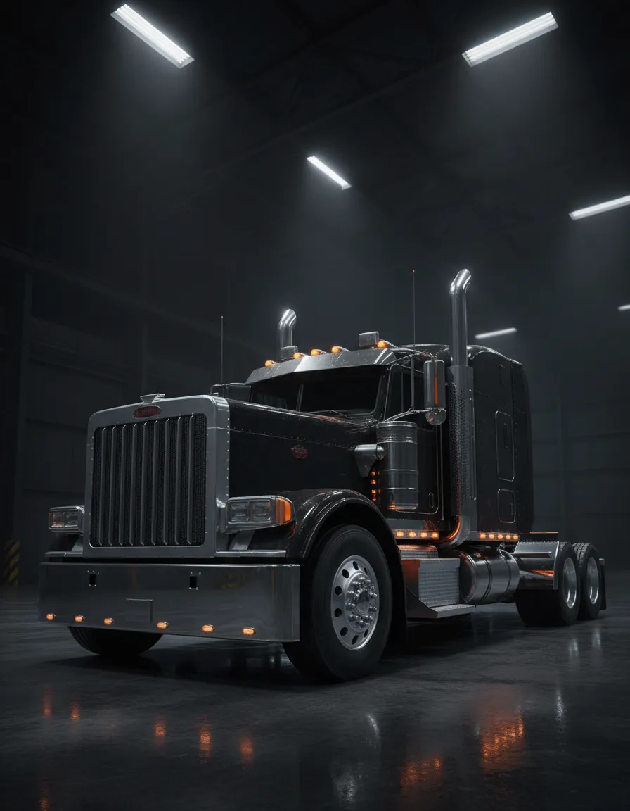 Heavy duty commercial semi-truck parked after a premium exterior and interior detailing service.