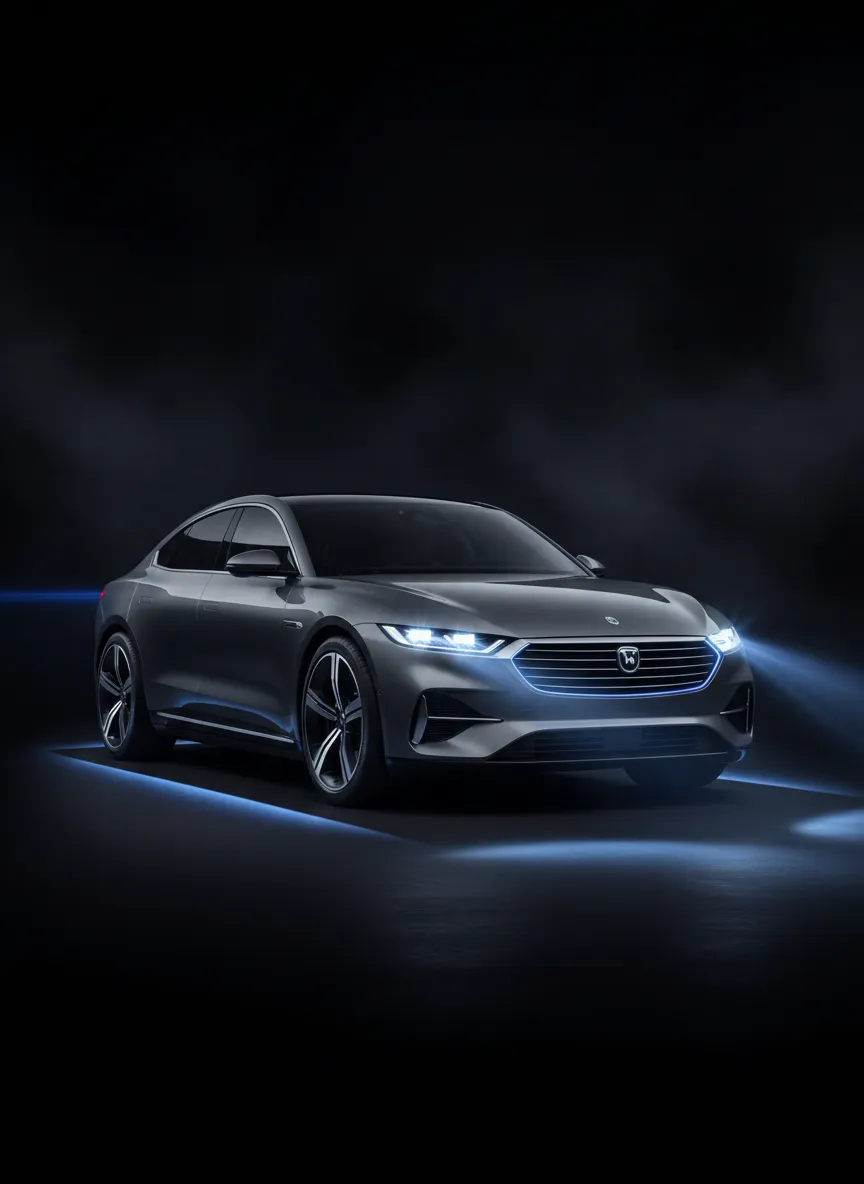 LED headlights and fog lights glowing on a modern vehicle
