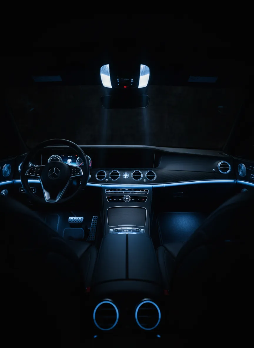 Luxury vehicle interior with ambient lighting upgrades