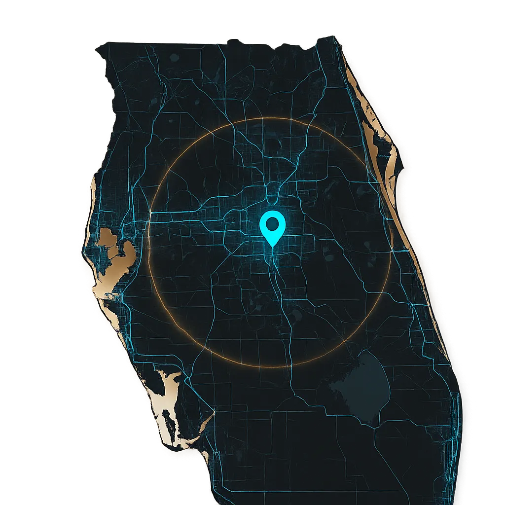 Clean illustrated Orlando and Central Florida map showing Ground Level Customs service area