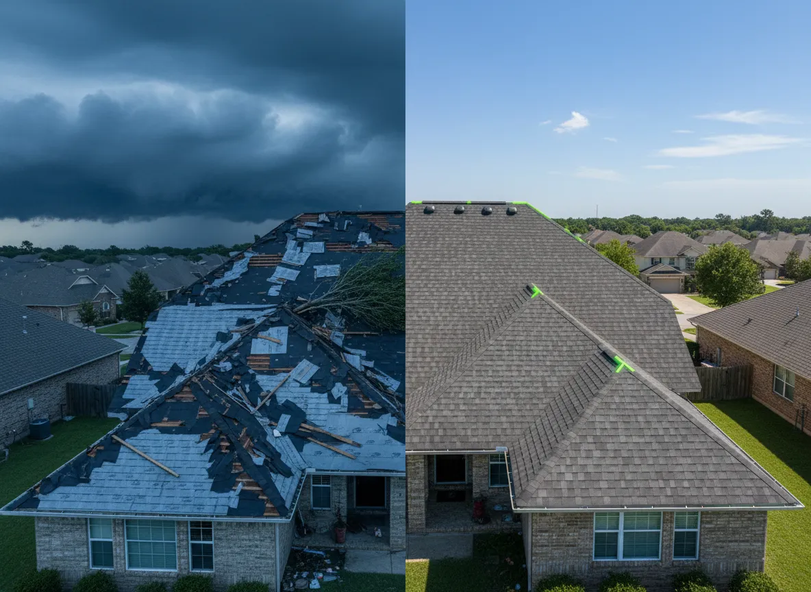 Before and after roof damage recovery