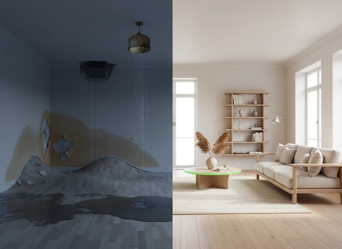 Before and after water damage recovery