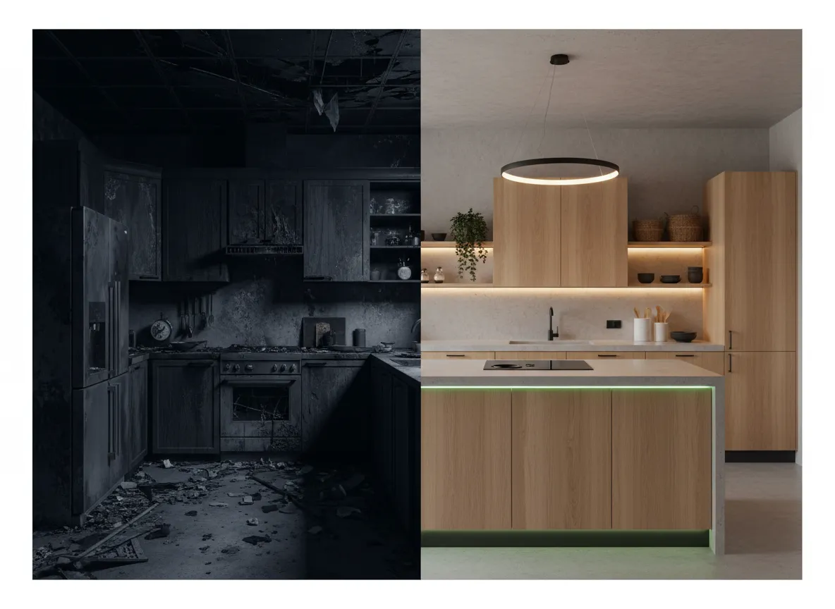 Before and after fire damage recovery