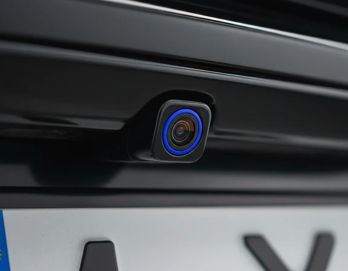 Premium backup camera and rearview camera mounted near a license plate