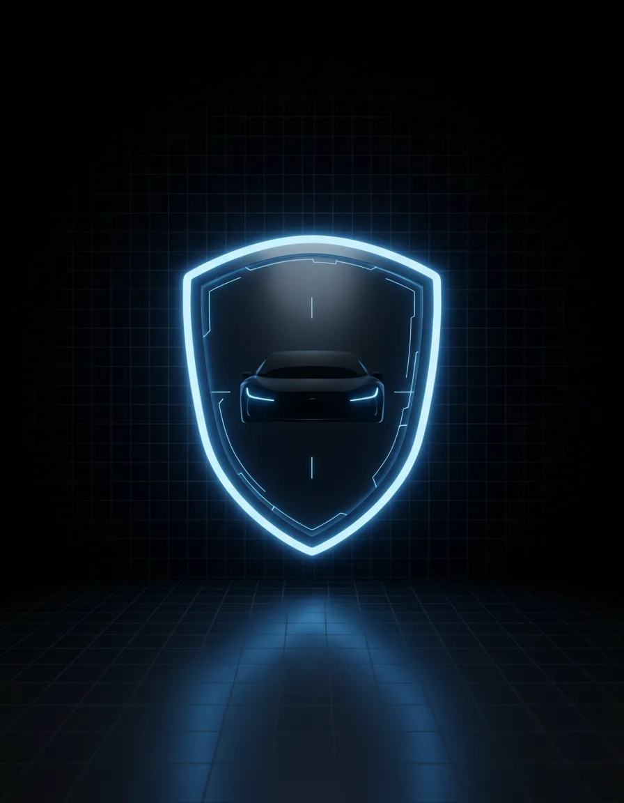 Premium dash cam protection graphic with glowing blue tech accents
