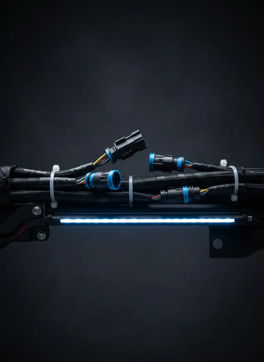 Detailed view of clean underglow wiring installation