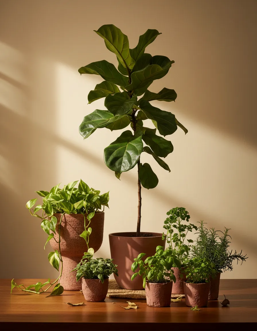 Editorial botanical lifestyle photography showing nature integrated into urban living