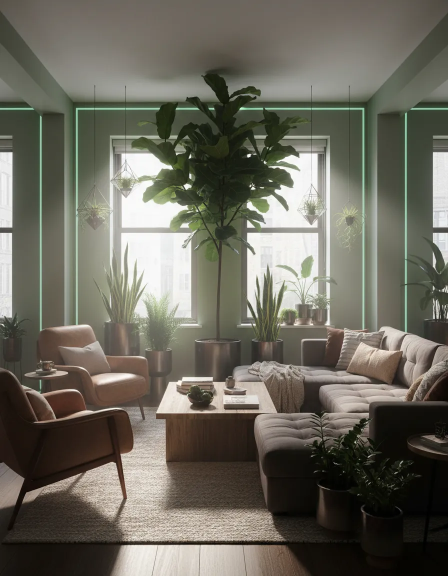 Biophilic urban interior design with living plants