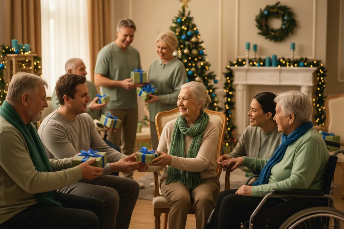Residents participating in a festive holiday celebration event