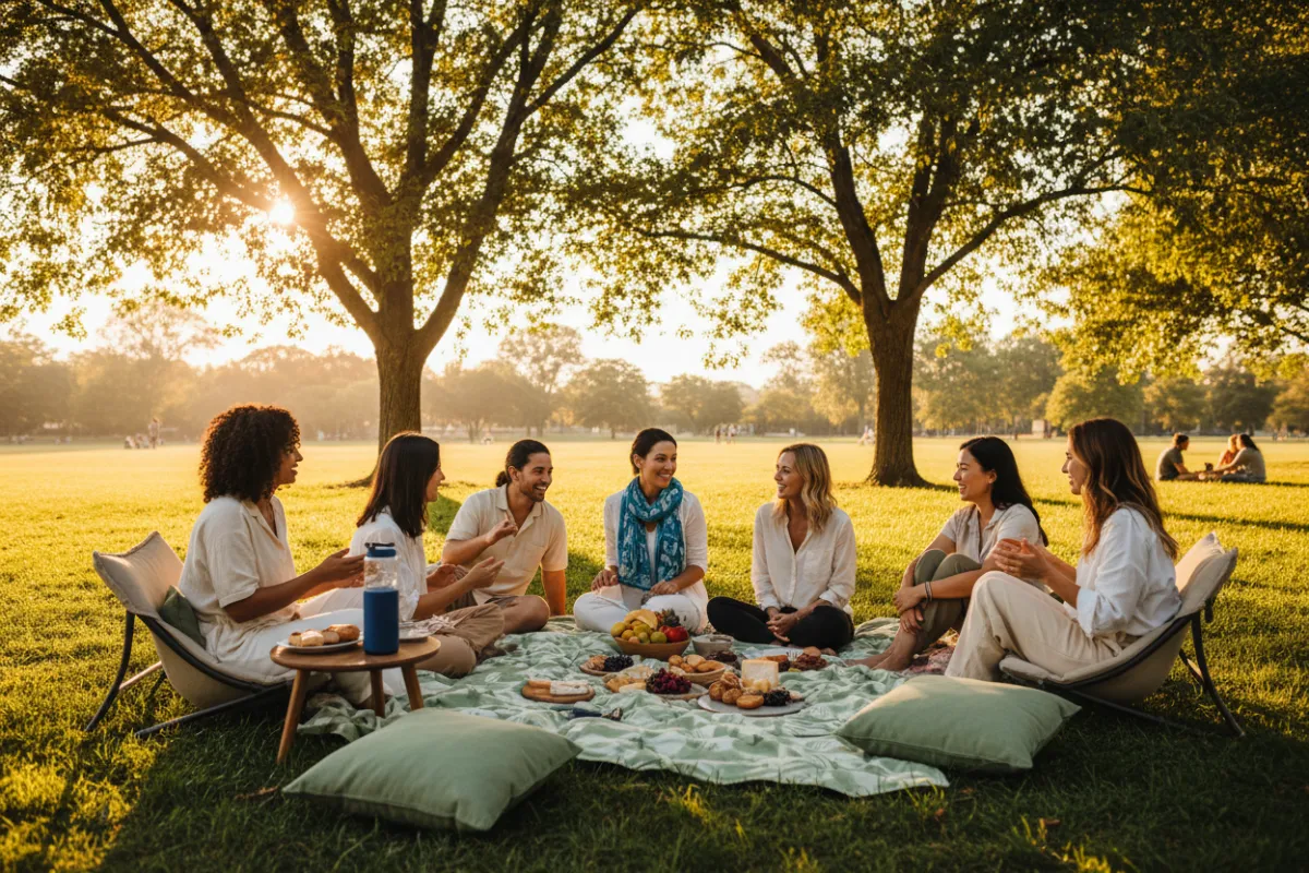 A relaxing community picnic outing at the local park