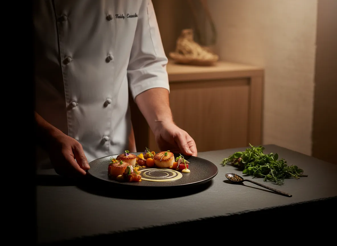 Chef holding plated dish