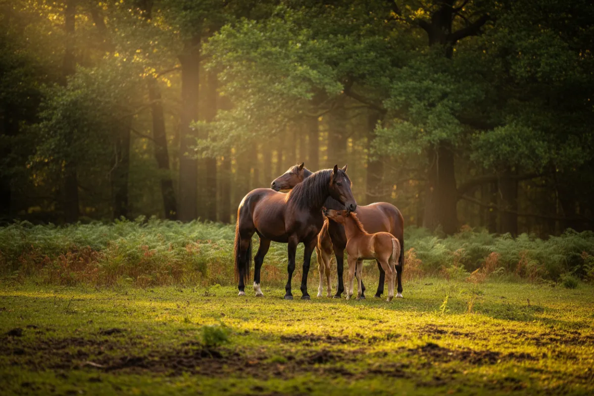 En hingst som umgås med en flock i en naturlig miljö