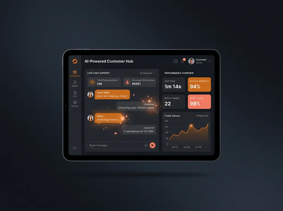 AI Customer Service agent dashboard handling incoming multi-channel customer inquiries