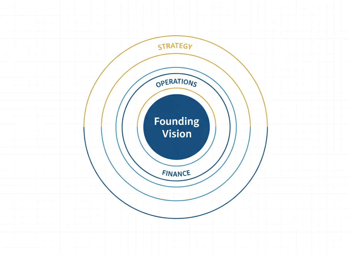 Infographic placeholder: Founding Vision at the center with Finance, Operations, and Strategy as protective outer circles