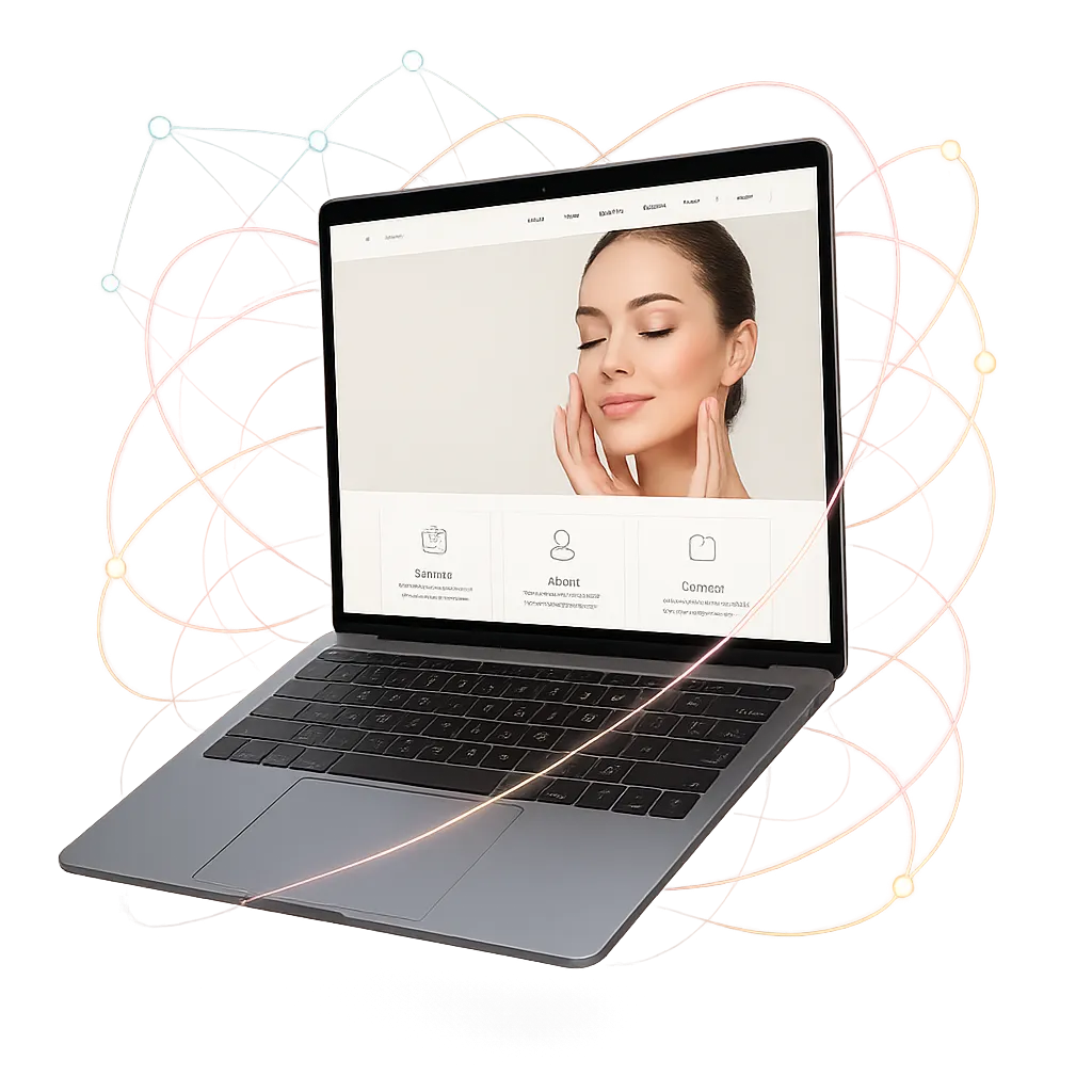 AI-powered website layout on a floating laptop, built by Finwise Solutions