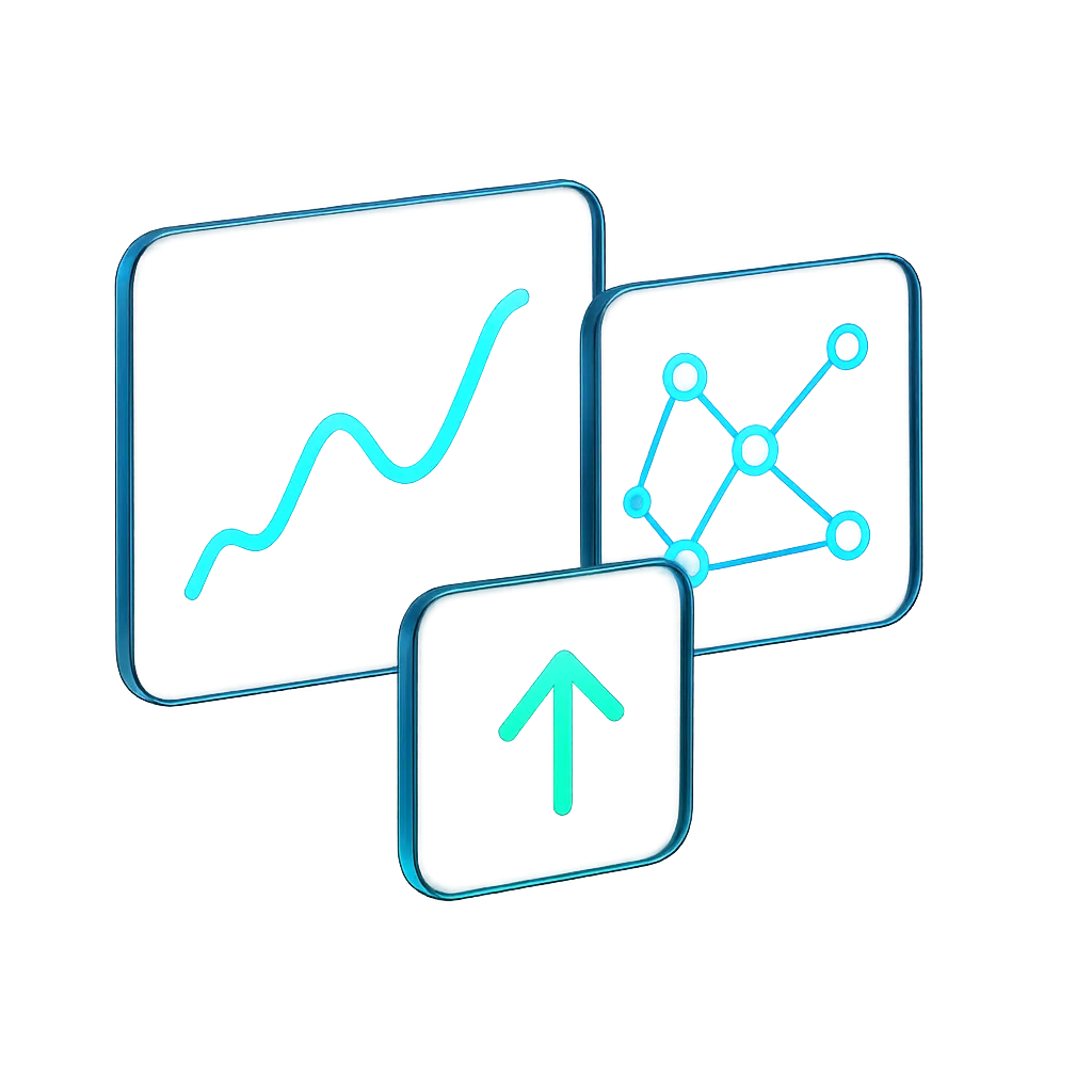 Growth Dashboard Visual displaying real-time analytics, ascending cyan pipeline trends, and automated business momentum metrics for LeadSurge Digital