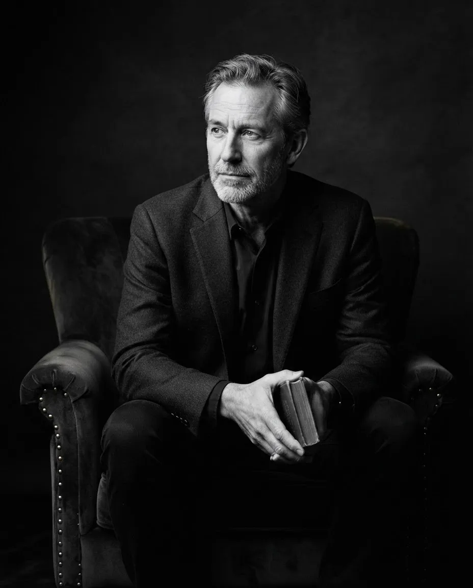 A. Gonzalez author portrait in contemplative studio setting