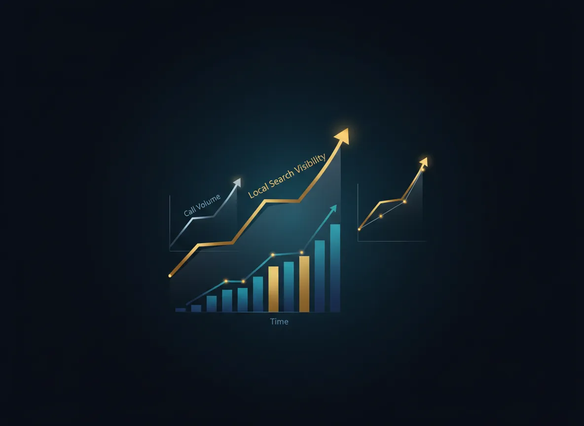 Modern charts showing improvement in local search visibility over time