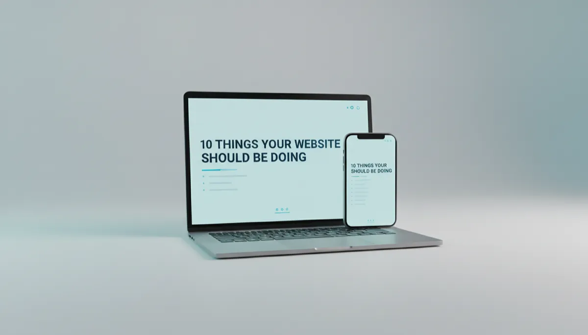 Clean mockup of the guide '10 Things Your Website Should Be Doing' displayed on laptop and phone screens