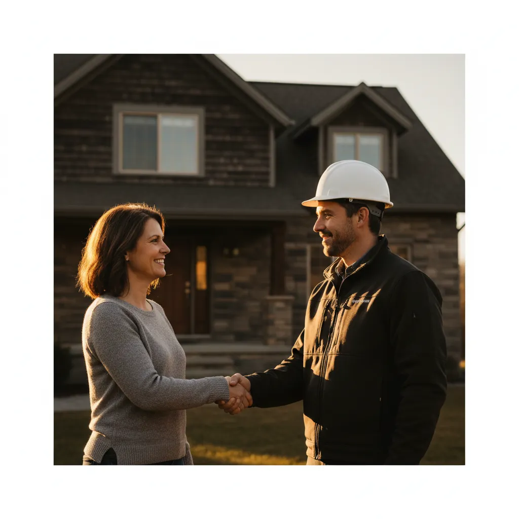Smiling homeowner shaking hands with a SummitShield project manager