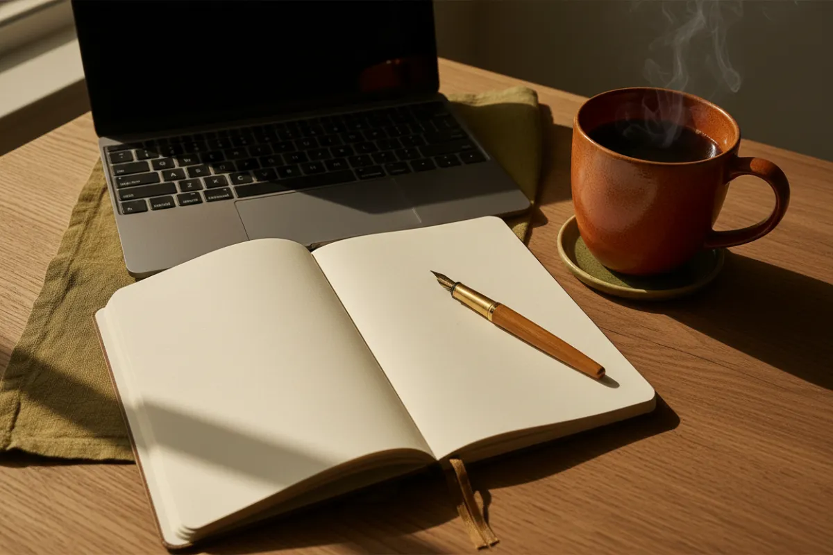 Desk setup with notebook