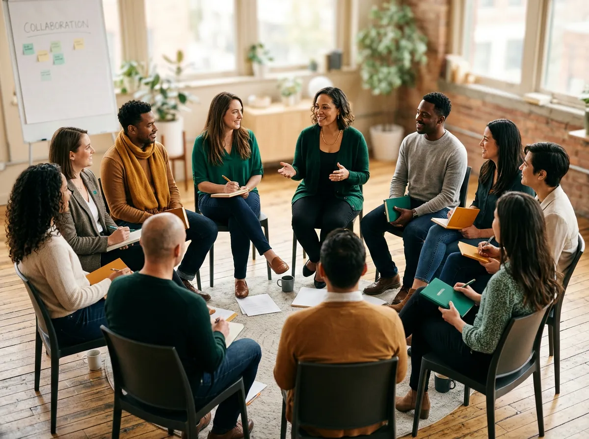 Facilitators and professionals collaborating in an experiential circle during the Geelong in-person restorative intensive