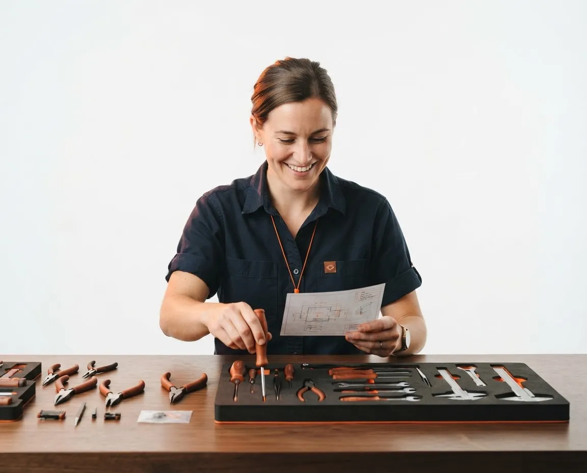 Worker reaching goals using precision tools and reliable resources