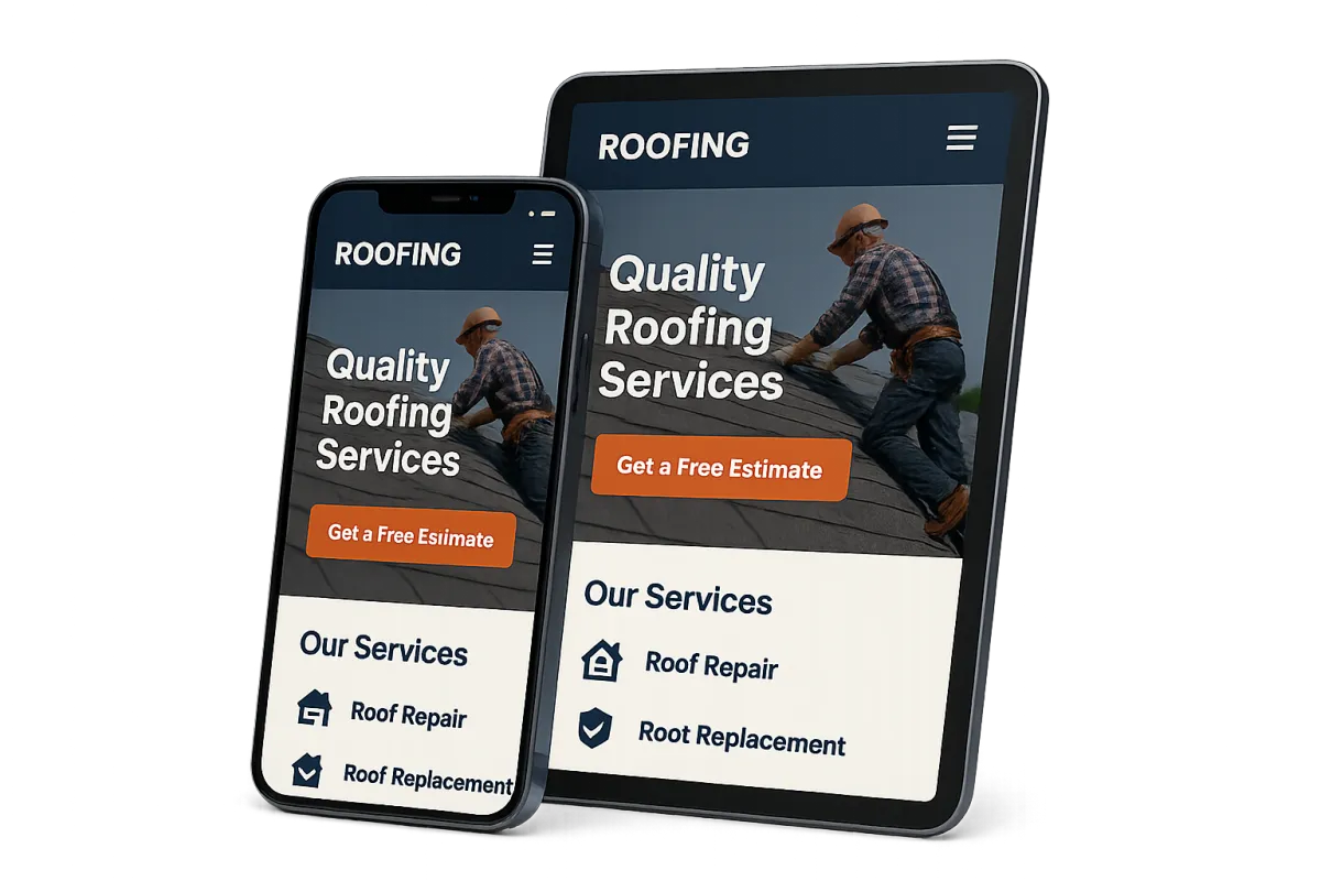 Custom graphic of a high-converting website in navy and orange