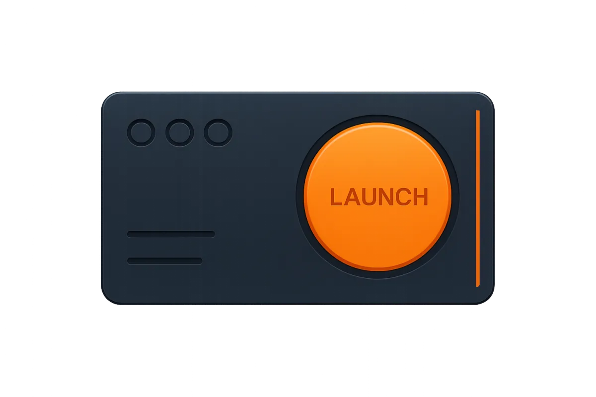 Flat icon representing 'One-Click Marketing Campaigns' using only navy #14253f and orange #fe6a04 on a white background; stylized one-click button, campaign elements, and minimal shapes for clarity