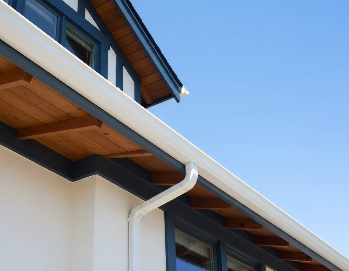Seamless residential gutters protecting home exterior