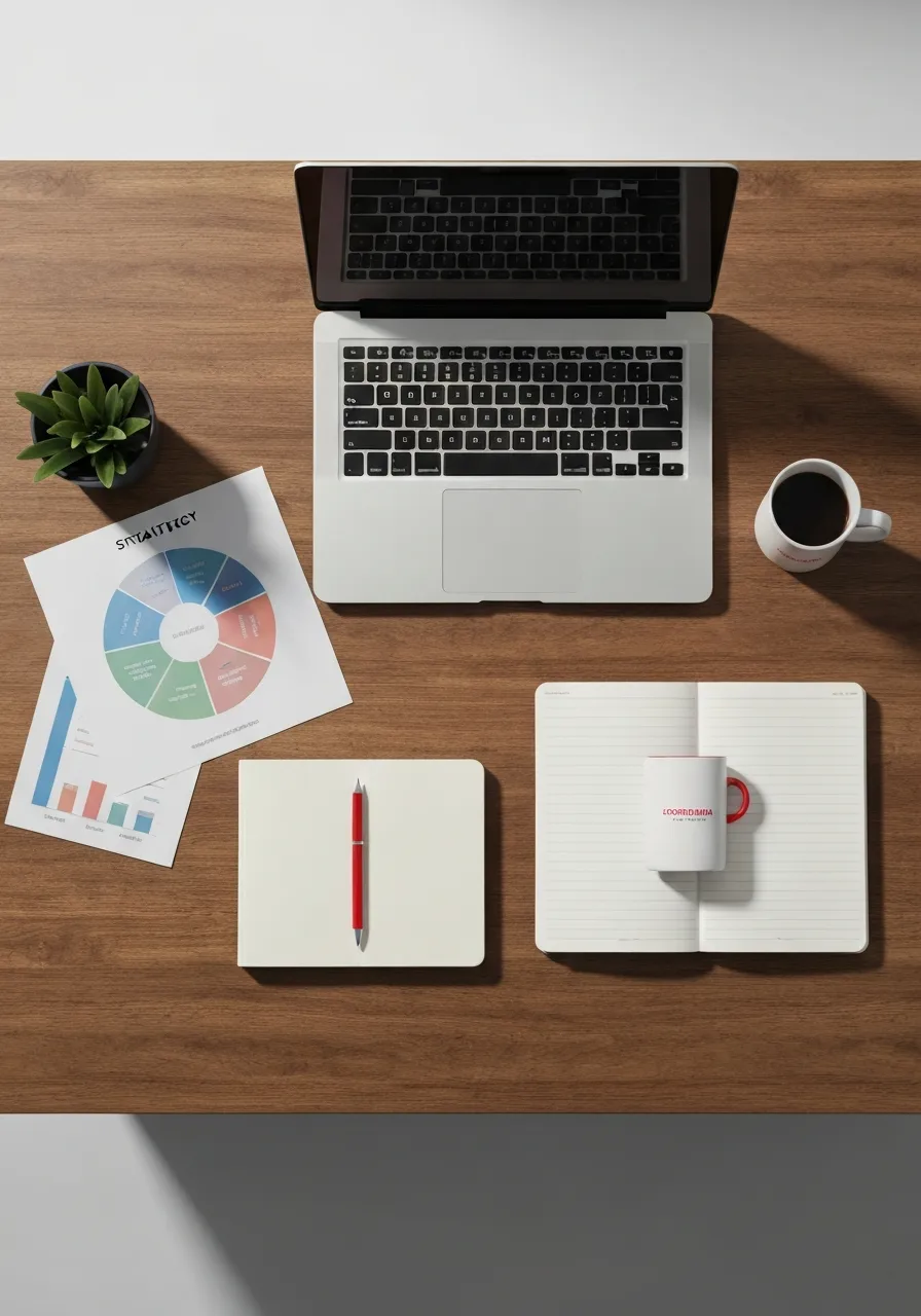 A premium collection of lifestyle-oriented branded promotional products on a modern desk