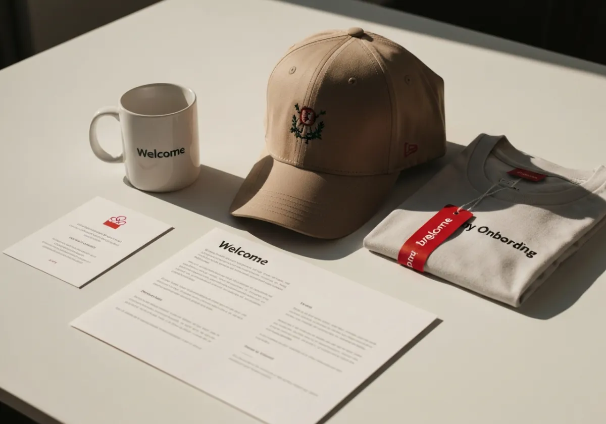 Lifestyle image of employee onboarding welcome kits