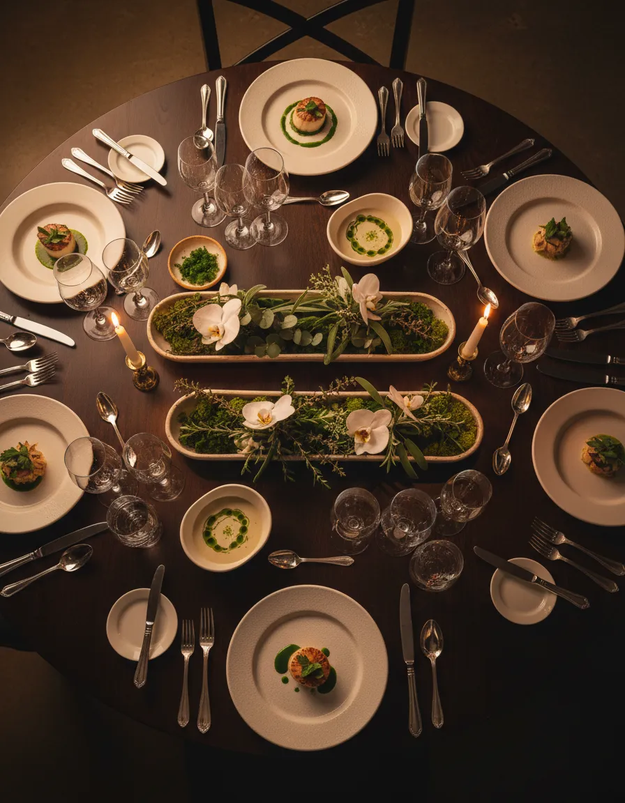 Modern luxury culinary celebration and elegant dining execution.