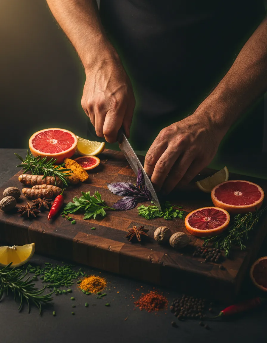 Vibrant cultural culinary ingredients and deep heritage cooking process.