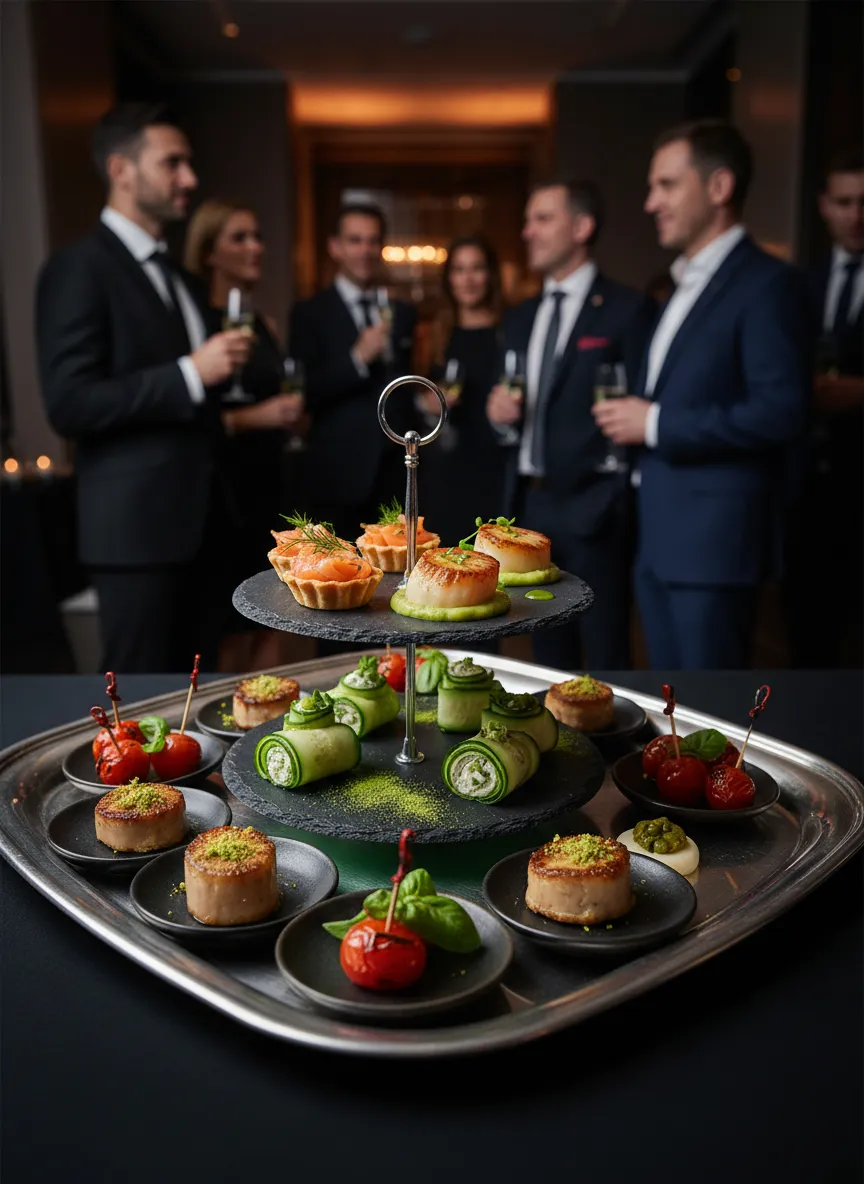 Premium corporate networking event with elegant food