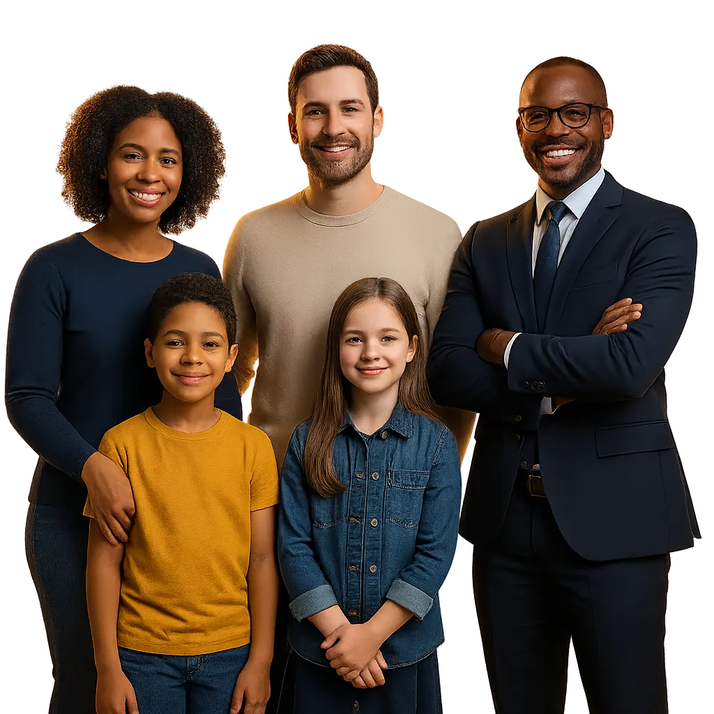 Diverse family and professional group in Conyers representing intentional protection
