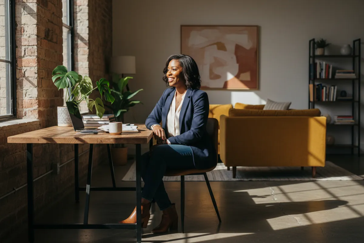 Professionals collaborating in a modern workspace