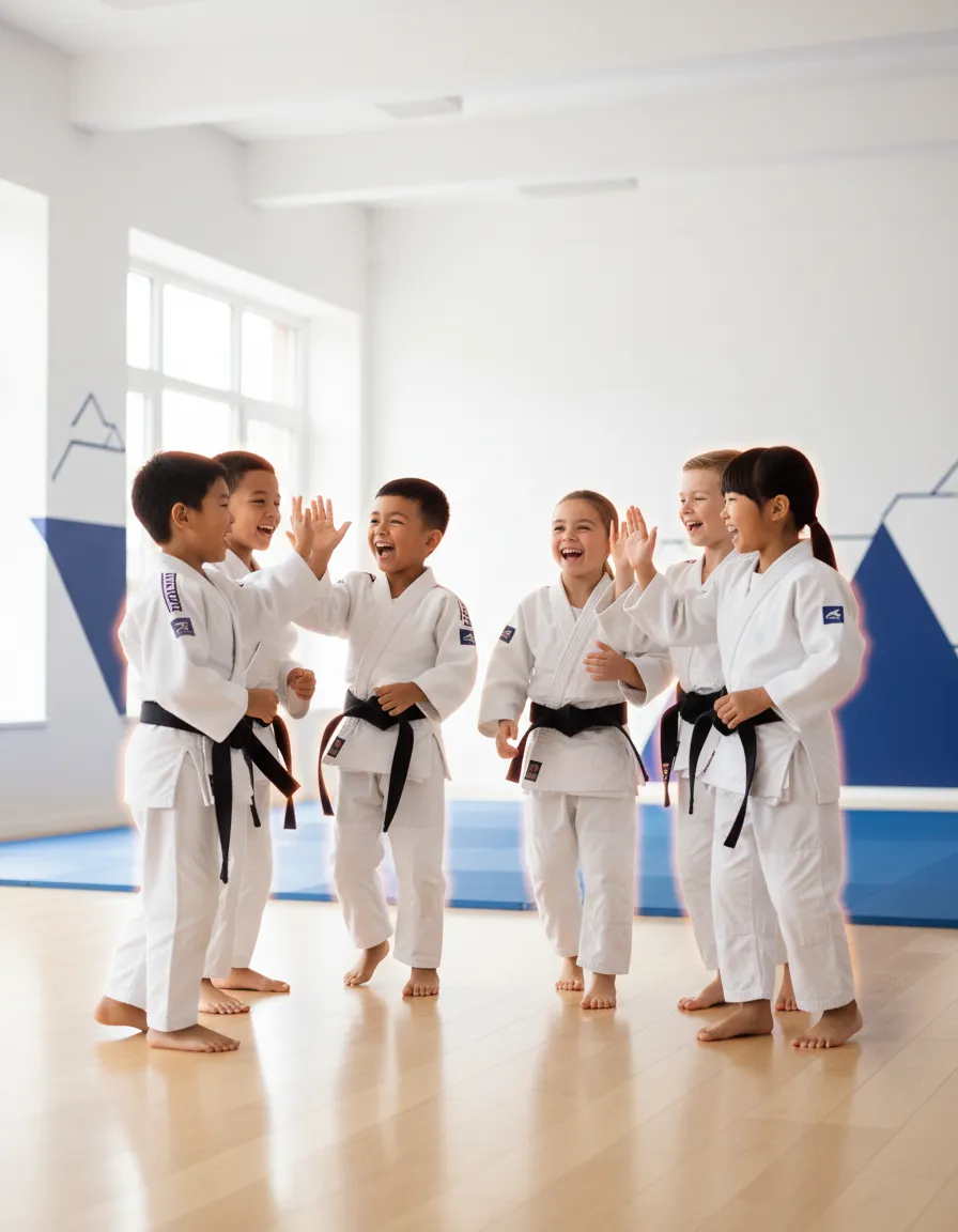 Kids having fun and burning energy in martial arts class