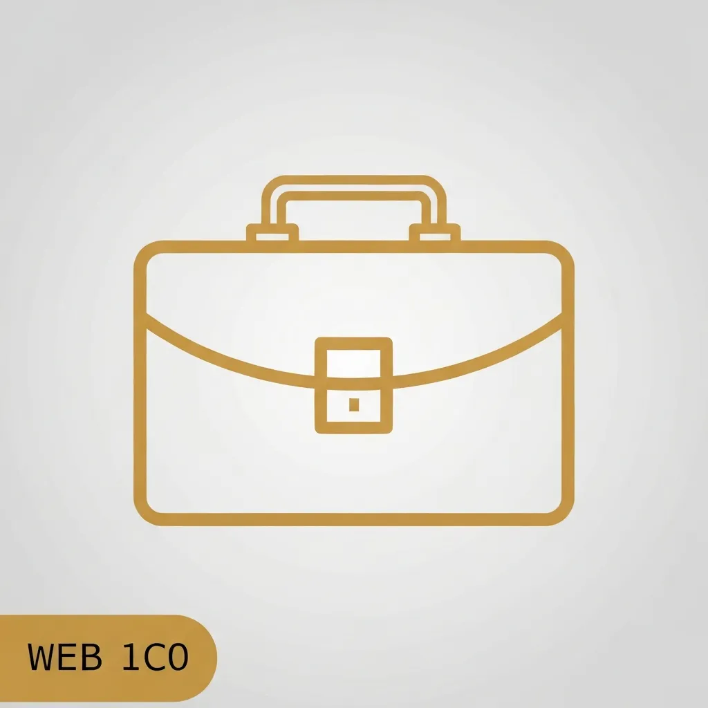Line-art icon of a briefcase in gold.