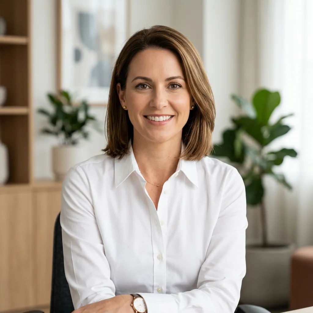 Headshot of female coach in a white shirt