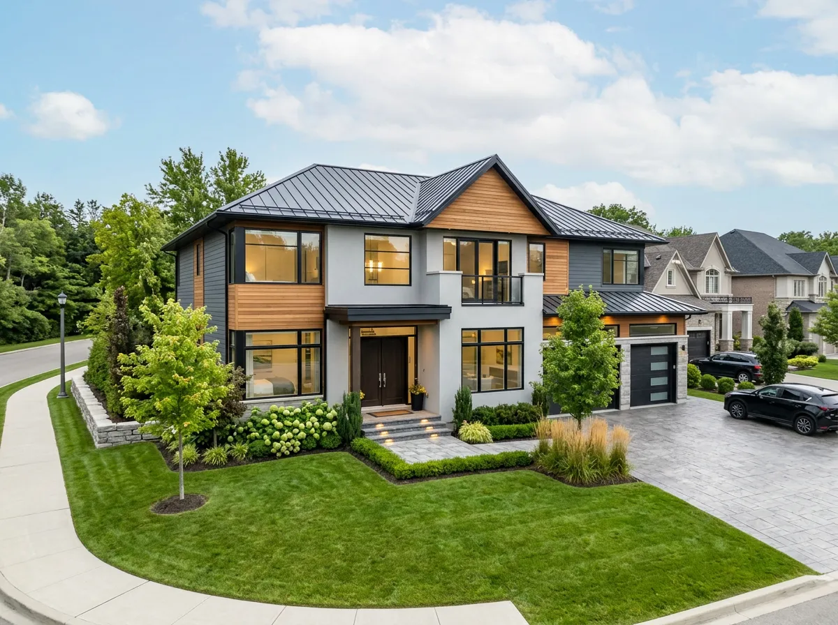 Large two-story residential house exterior, suburban setting