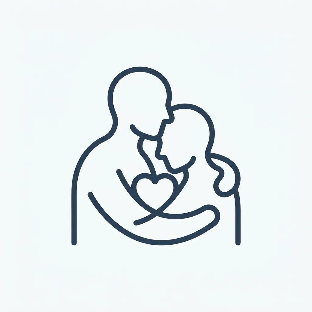 Line icon of two people silhouettes overlapping for Care